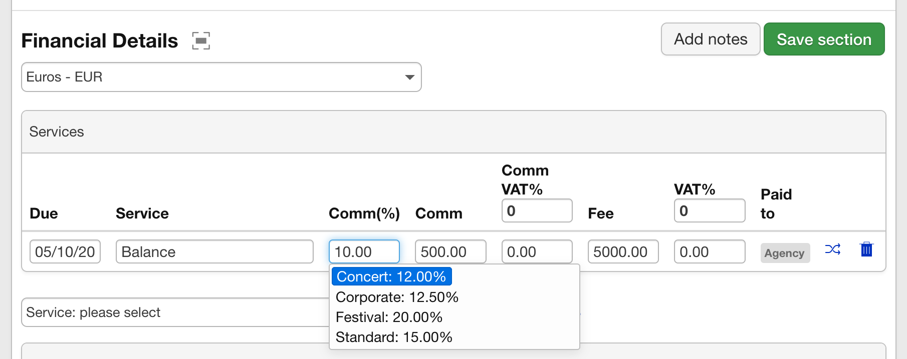 Commission rate on booking