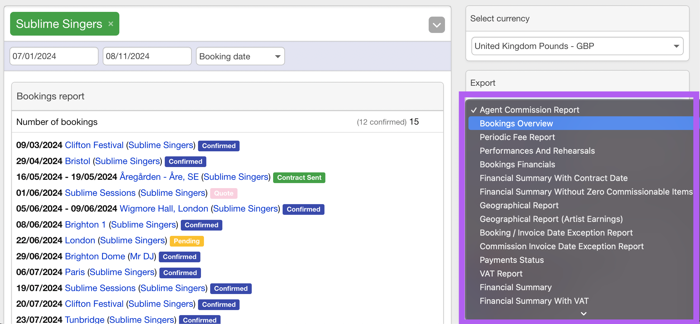 export options