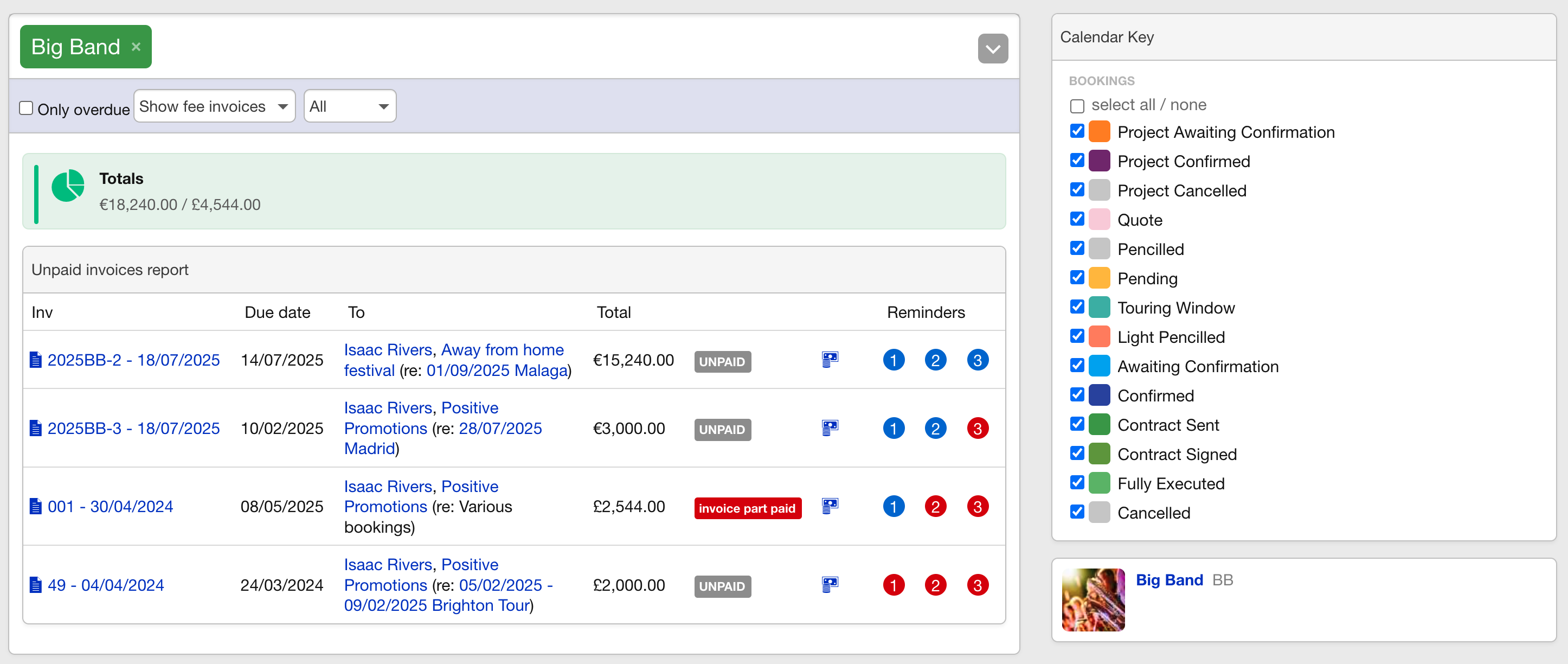 unpaid invoices report full screen