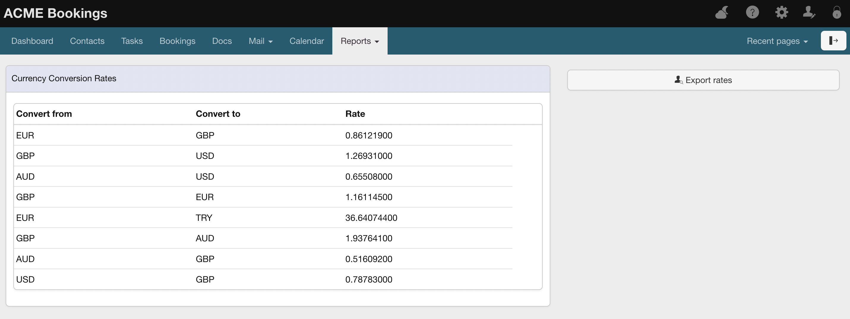 Currency Conversion Rates Report