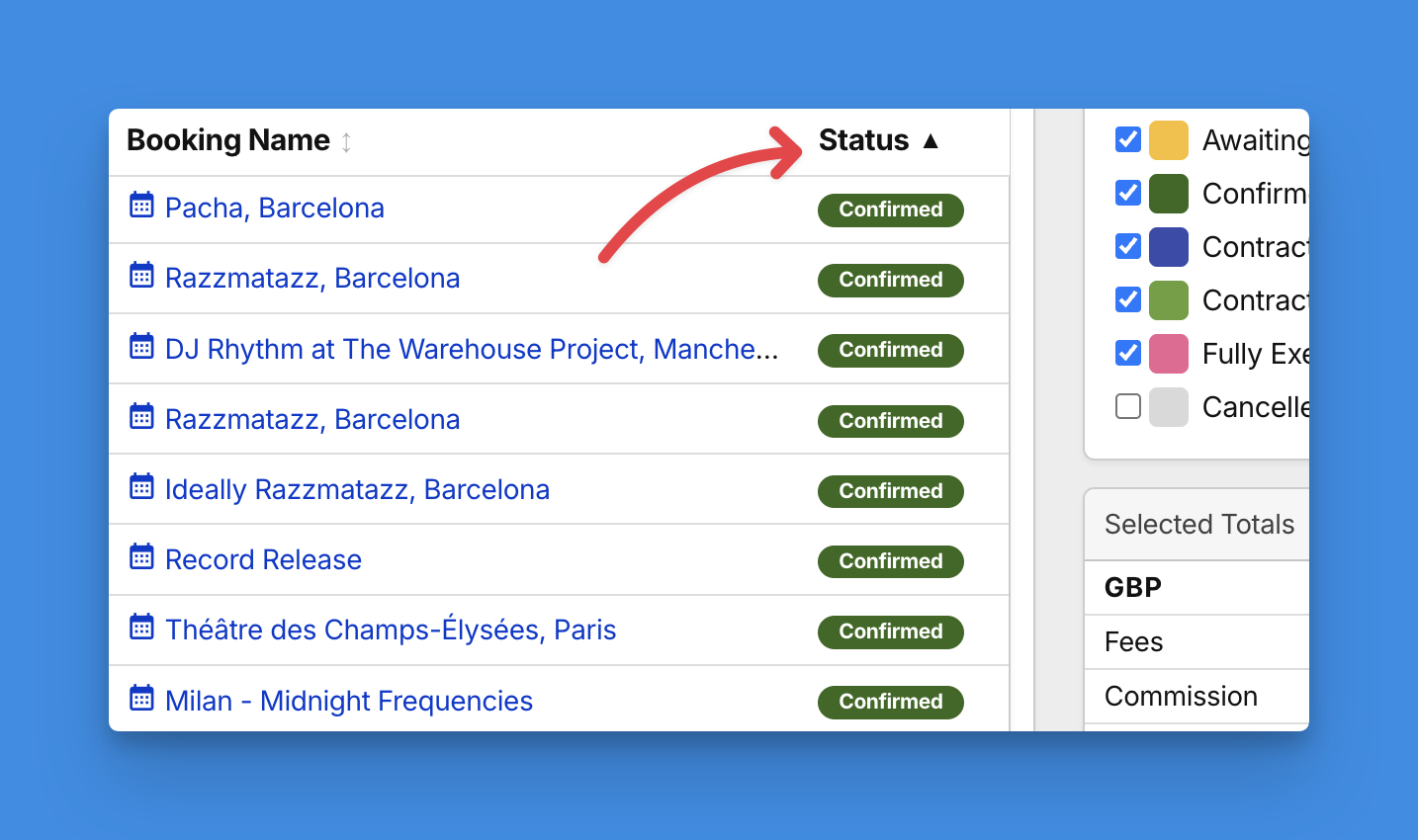 Booking Agency Select Data Fields