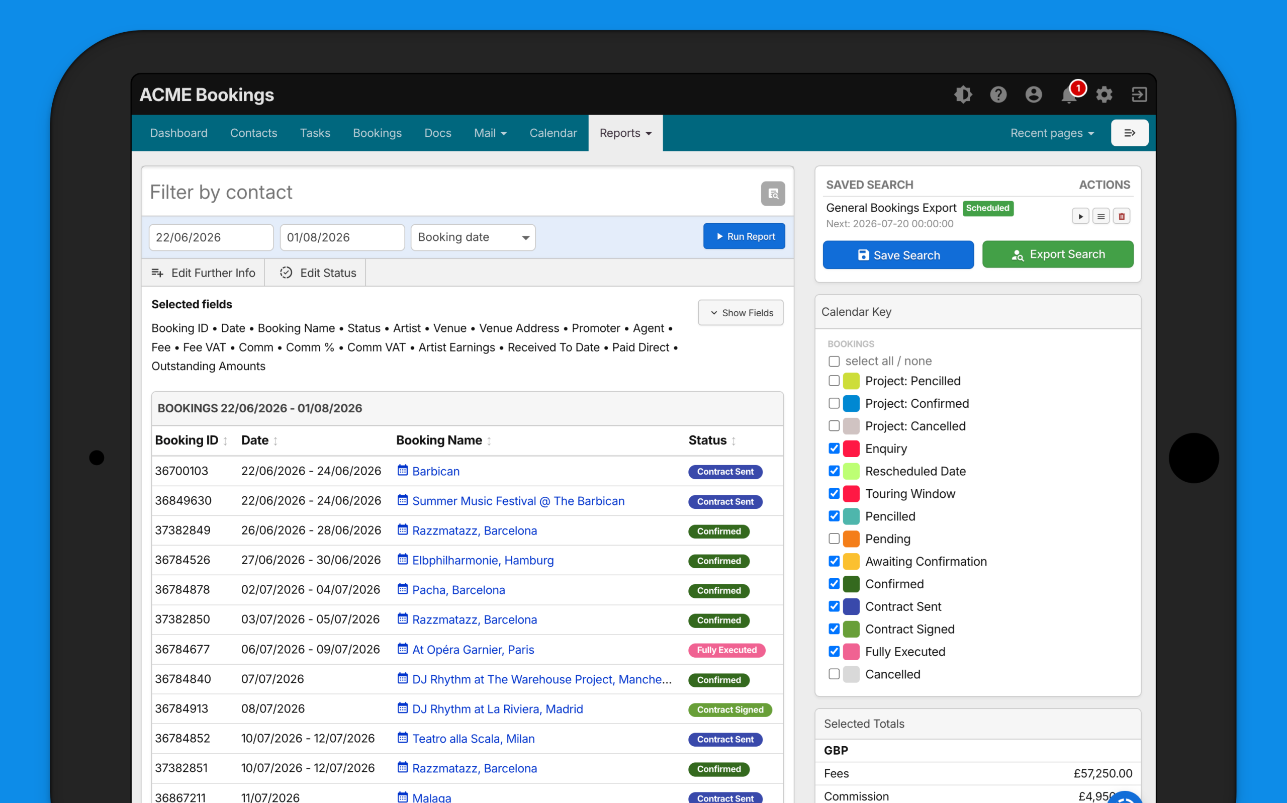 Booking Agent Scheduled Exports